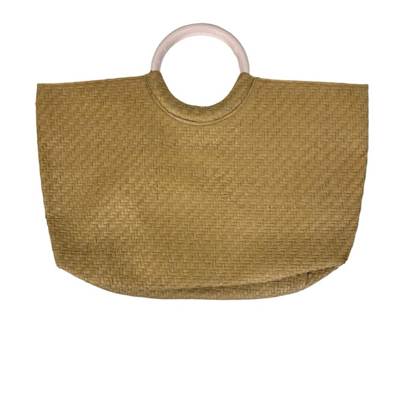 Juicy Couture Straw Tote Bag Round Handles Natural Pink - Picture 2 of 16